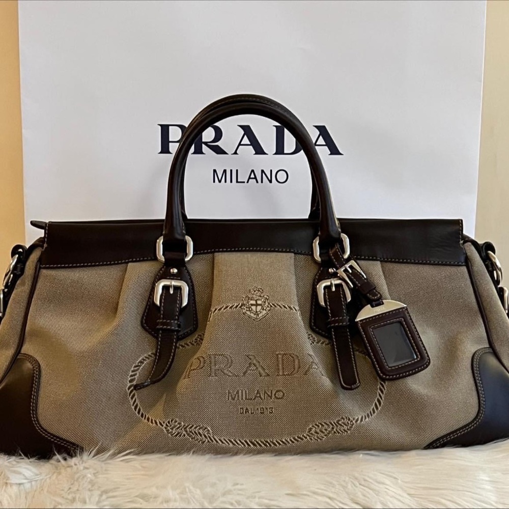 💰SOLD - Prada Logo Satchel in Jacquard Canvas - Picture 1 of 14